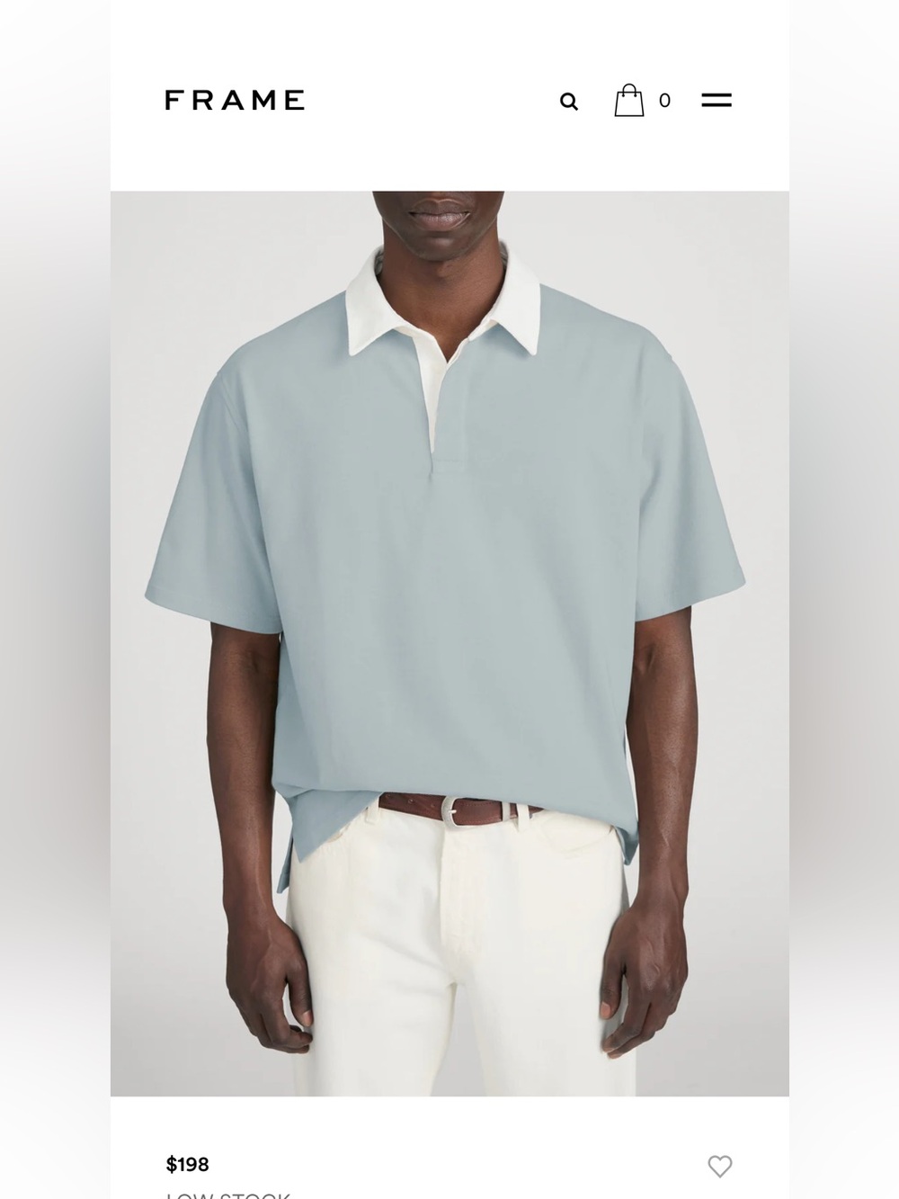 Frame Denim Relaxed Polo in Light Blue with White Collar BRAND NEW WITH TAGS